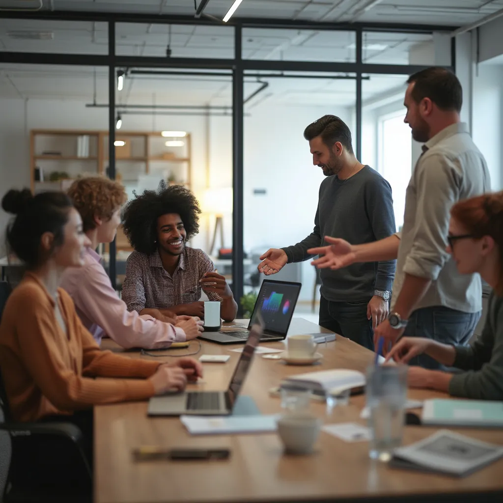Team brainstorming ideas in modern office