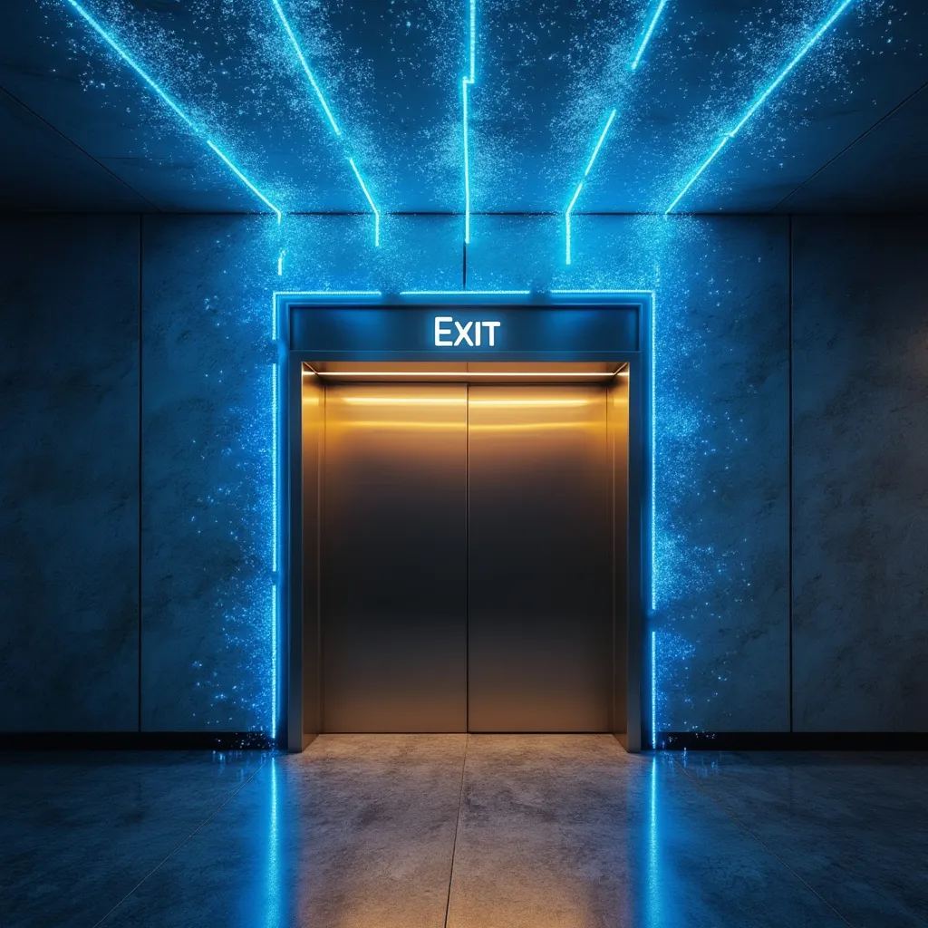 Exit door of financial building with light trails